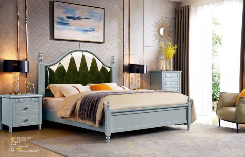 潤潼新美式家具9010#大床（米白-墨綠）