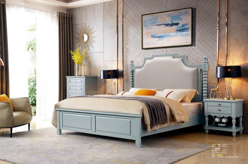 潤潼新美式家具1901#大床（淺灰色）