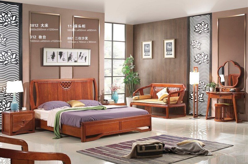 華民盛新中式海棠木大床1812