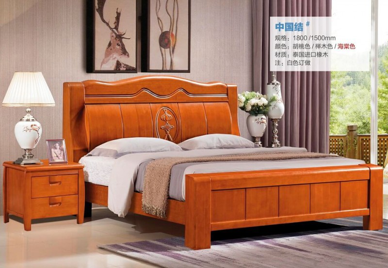 俊豐家具：橡木床中國結#（海棠色）