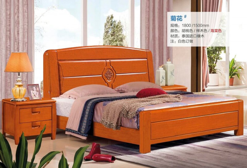 俊豐家具：橡木床菊花#（海棠色）