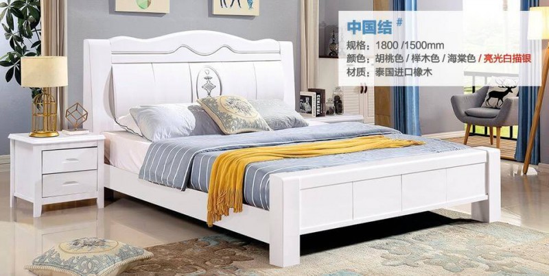 俊豐家具：橡木床中國結(jié)#（亮光白描銀）