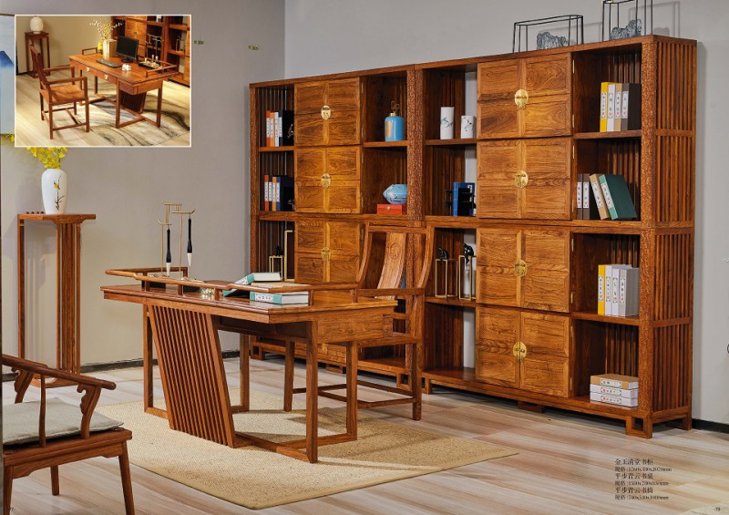 詩意東方新中式紅木：金玉滿堂書柜