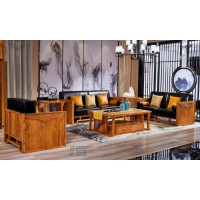 詩意東方新中式紅木：富貴祥云真皮沙發1+2+3