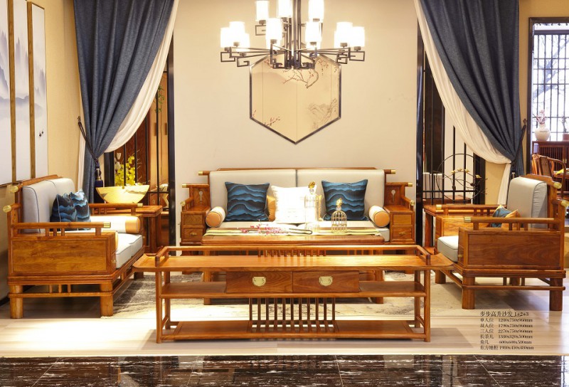 詩意東方新中式紅木：步步高升沙發(fā)1+2+3