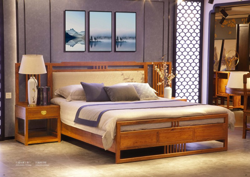 詩意東方新中式紅木：江南大床（布）
