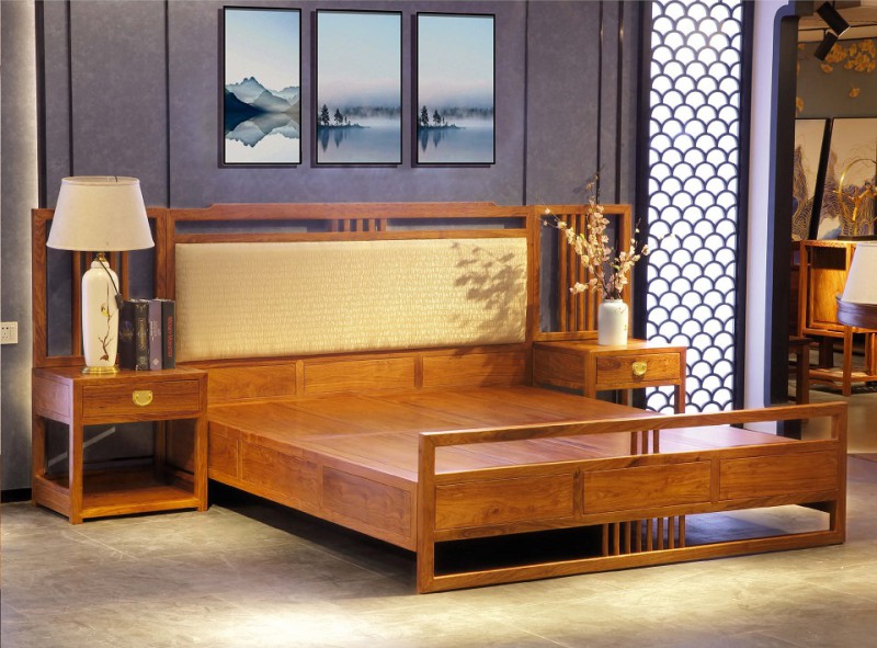 詩意東方新中式紅木：江南大床（布）圖2