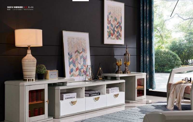 致青春現代輕奢實木系列9881#伸縮電視柜（A色 灰+白）