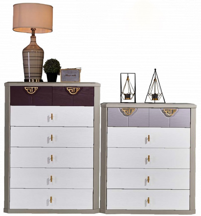 致青春現代輕奢實木系列9893#七斗柜（A色 灰+白）、9896#六斗柜（C色 灰+白）