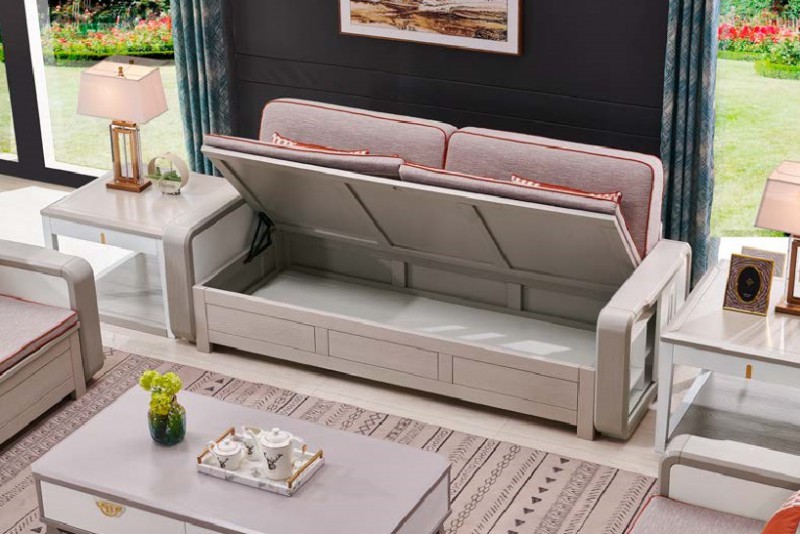 致青春現代輕奢實木系列9852#高箱轉角沙發（A色 灰+白）2