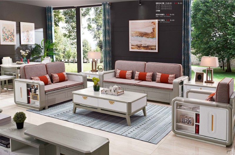 致青春現(xiàn)代輕奢實(shí)木系列9853#沙發(fā)（1+2+3）（A色 灰+白）