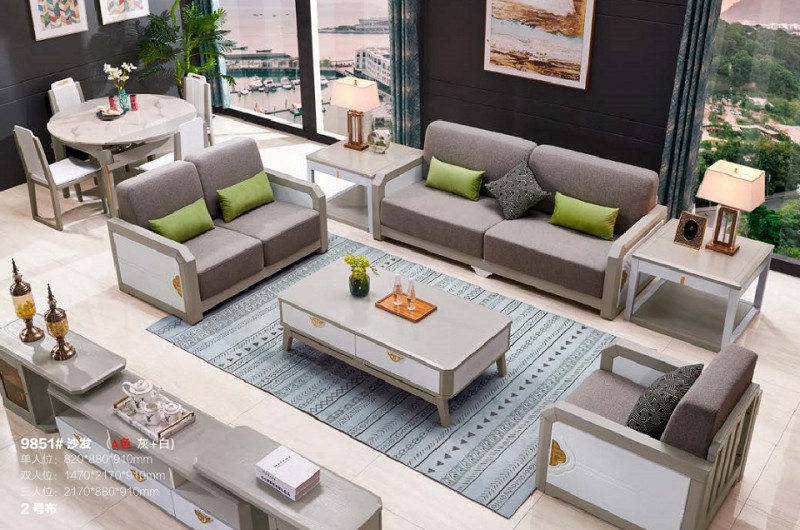 致青春現代輕奢實木系列9851#沙發（A色 灰+白）2號布