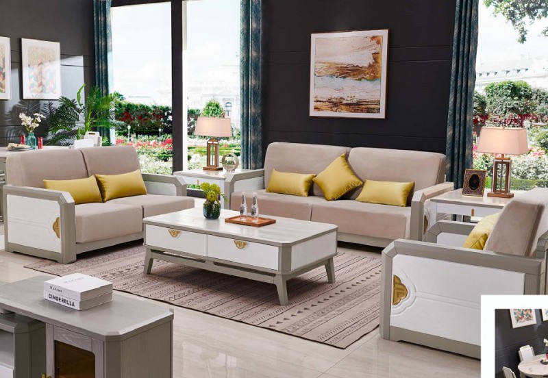 致青春現代輕奢實木系列9851#沙發（A色 灰+白）1號布