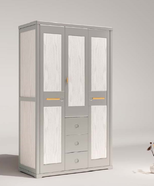 致青春現(xiàn)代輕奢實木系列9833#三門衣柜（A色 灰+白）