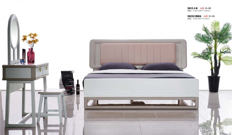 致青春現(xiàn)代輕奢實(shí)木系列9813#床（A色 灰+棕）