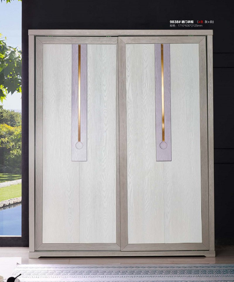 致青春現代輕奢實木系列9838#趟門衣柜（A色 灰+白）
