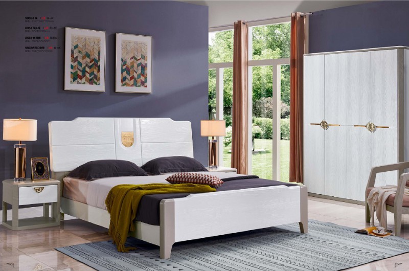 致青春現代輕奢實木系列9805#床（A色 白+灰）