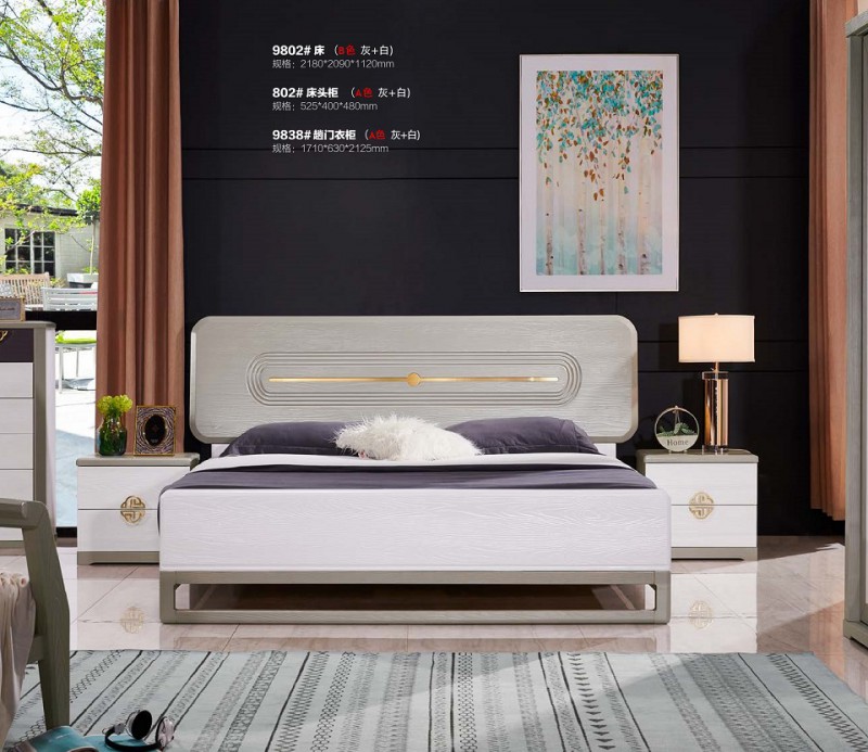 致青春現代輕奢實木系列9802#床（B色 灰+白）