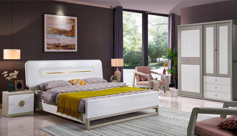 致青春現(xiàn)代輕奢實(shí)木系列9802#床（A色 白+灰）