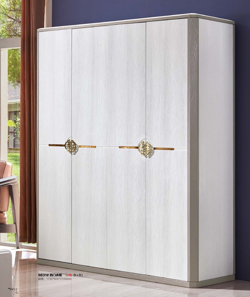 致青春現代輕奢實木系列9831#四門衣柜（A色 白+灰）