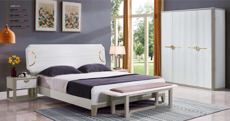 致青春現代輕奢實木系列9803#床（A色 白+灰）
