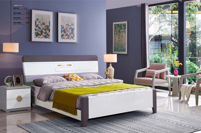 致青春現(xiàn)代輕奢實木系列9811#床（A色 白+紫）