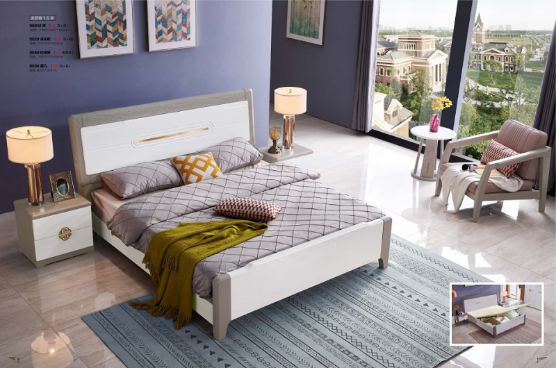 致青春現代輕奢實木系列9801#床（A色 灰+白）