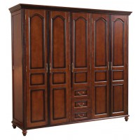華夏國(guó)康美式復(fù)古胡桃色系列五門衣柜819#