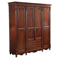 華夏國(guó)康美式復(fù)古胡桃色系列四門衣柜820#