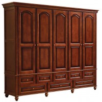 華夏國康美式復(fù)古胡桃色系列五門衣柜826#