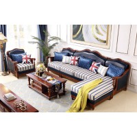 華夏國康美式復古胡桃色系列轉角沙發GK019#