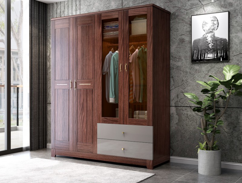 現代輕奢胡桃木四門衣柜A819