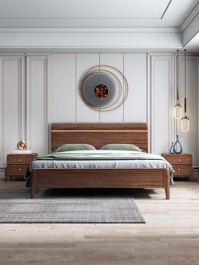 現(xiàn)代輕奢胡桃木床A823