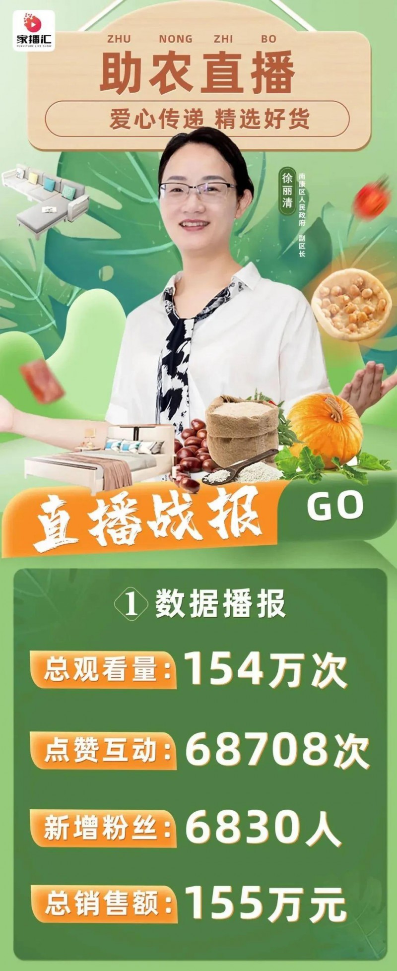 1小時的時間，觀看人數沖上154萬，點贊68萬，總銷售額破155萬