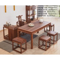 菲百年新中式禪意北美黑胡桃木CM316#方桌、CM20#茶水柜、CM03#主椅、CM13#長條凳、CM12#方凳