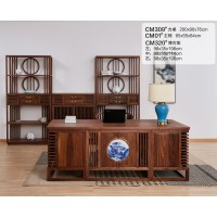 菲百年新中式禪意北美黑胡桃木CM309#方桌、CM01#主椅、CM320#博古架