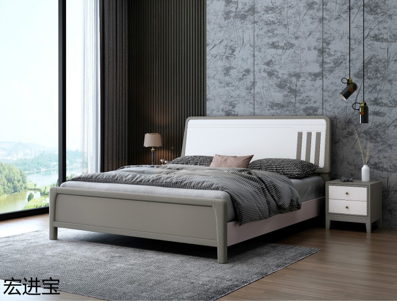 宏進寶現代輕奢橡木實木床