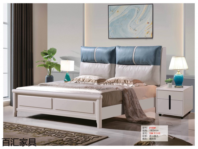 江西南康輕奢/北歐/壓紋/香檳+白實木床2