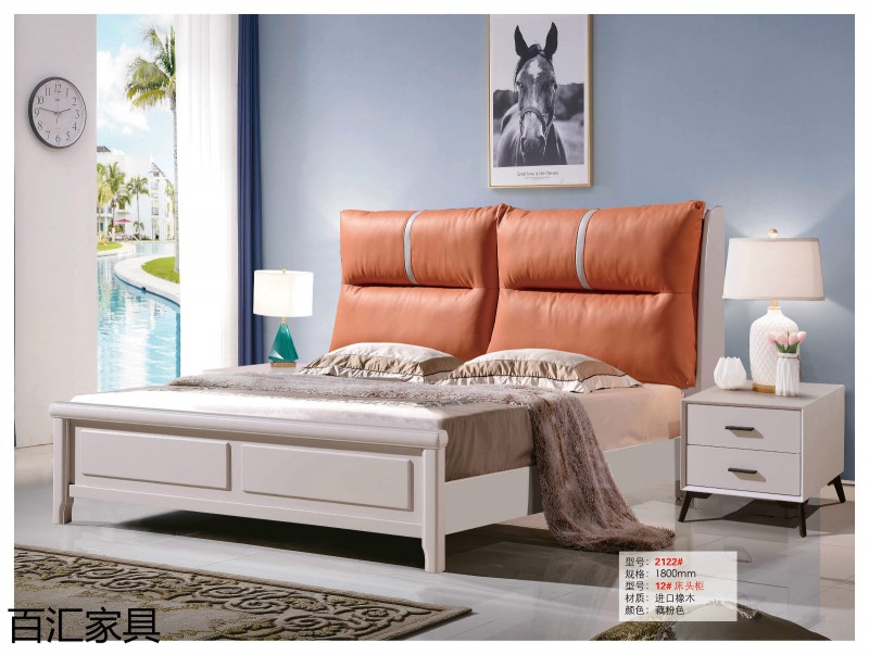 江西南康輕奢/北歐/壓紋/香檳+白實木床4