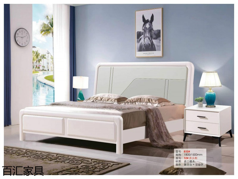 江西南康輕奢/北歐/壓紋/香檳+白實木床18