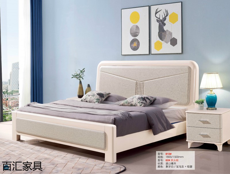 江西南康輕奢/北歐/壓紋/香檳+白實木床57