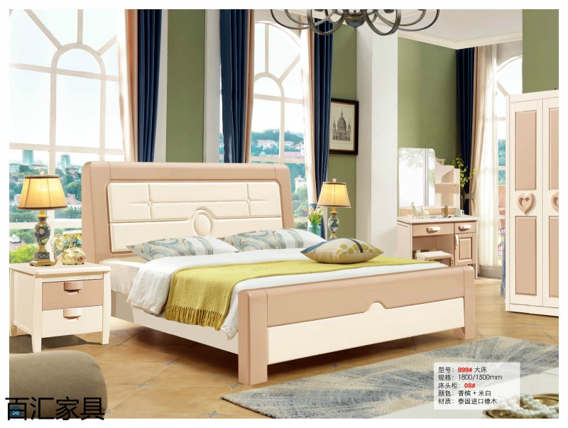 江西南康輕奢/北歐/壓紋/香檳+白實木床78