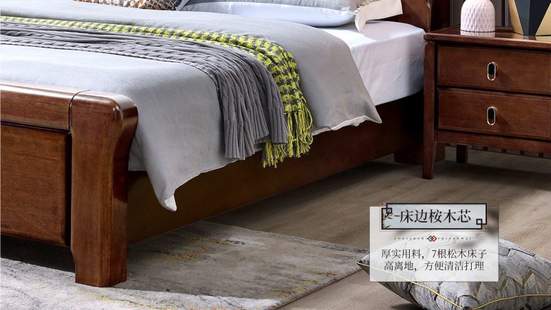 長樂家具北美胡桃色橡膠木1652#大床介紹7