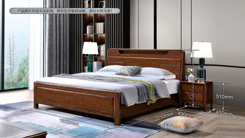長(zhǎng)樂家具北美胡桃色橡膠木2152#大床介紹3