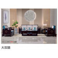 南康新中式實木家具，江西新中式沙發、電視柜、餐桌椅廠家，大雙囍家具