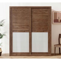 朗朝現代極簡白蠟木家具：L2664#趟門衣柜（胡桃色）