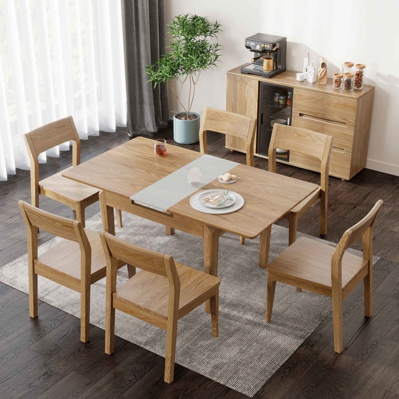 L291#拉伸方臺（原木色）、L292#餐椅（圓腳）、L290#條凳