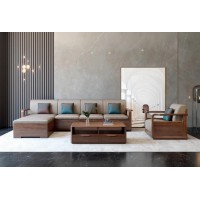 艾美儷家可可西里現代極簡黑金檀木家具：轉角沙發KK3206#、長茶幾KK3301#