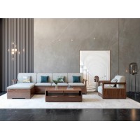 艾美儷家可可西里現代極簡黑金檀木家具：轉角沙發KK3203#、長茶幾KK3301#