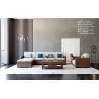 艾美儷家可可西里現代極簡黑金檀木家具：轉角沙發KK3201#、長茶幾KK3302#